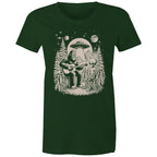 Alien And Bigfoot Play Guitar - Womens T-shirt Forest Green Womens T-shirt Music Printed In Australia Sci Fi