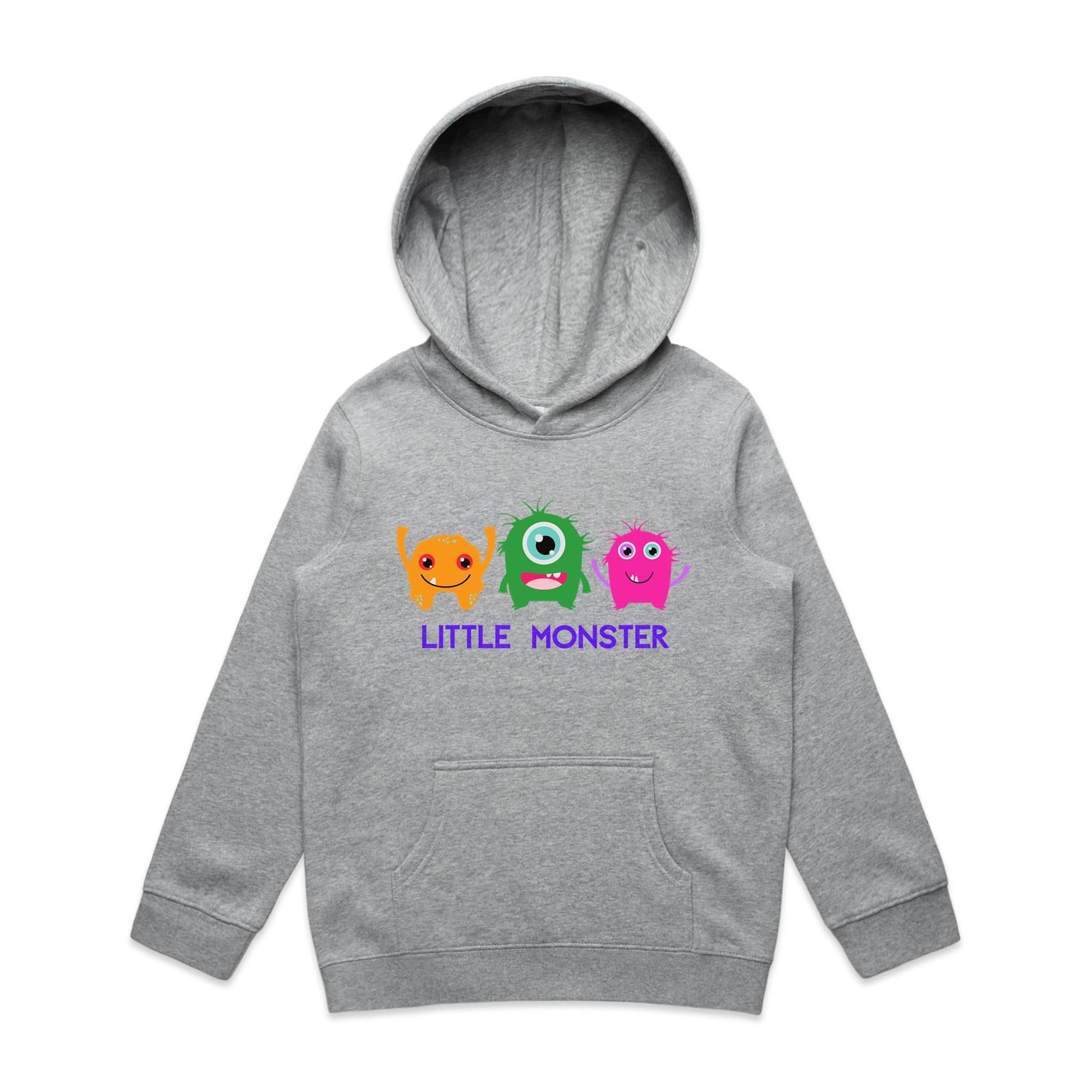 Little Monster - Kids Hoodie Grey Marle Kids Hoodie Printed In Australia