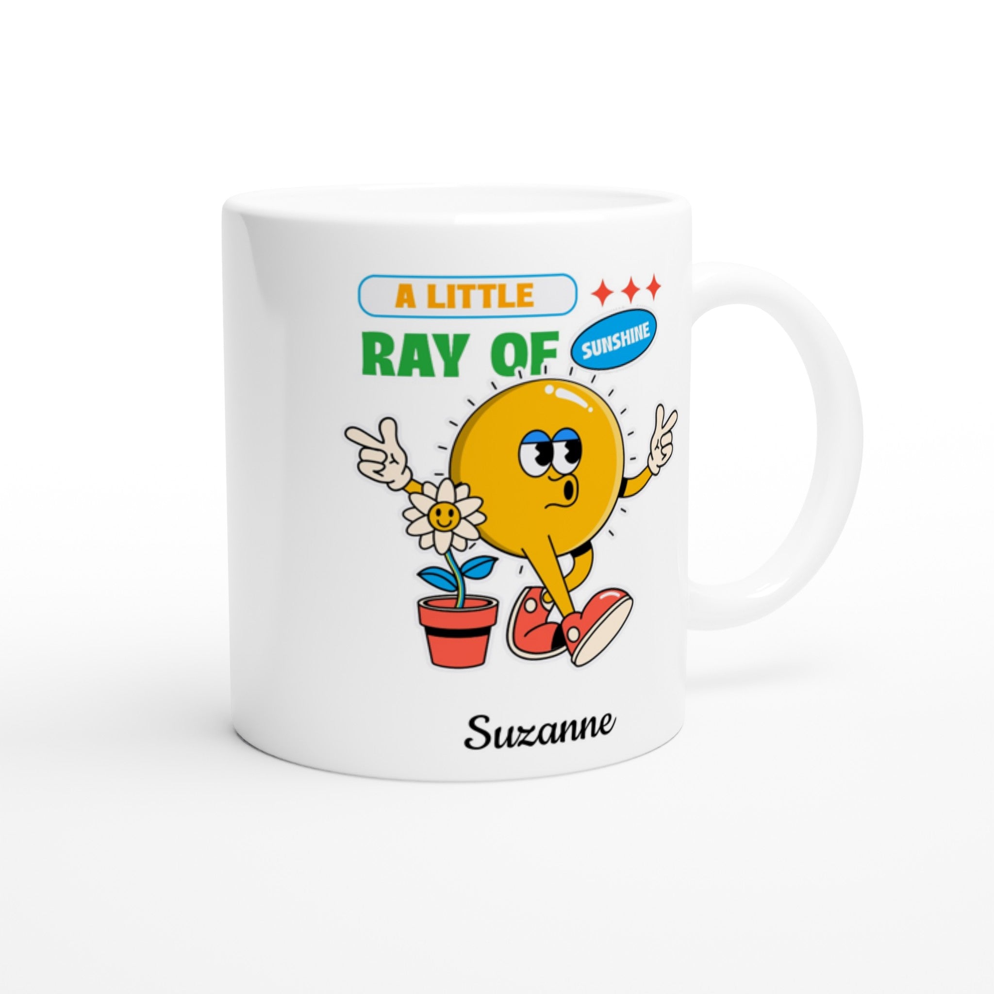 Personalise - A Little Ray Of Sunshine - White 11oz Ceramic Mug Personalised 11oz Mug customise Globally Fulfilled personalise Retro