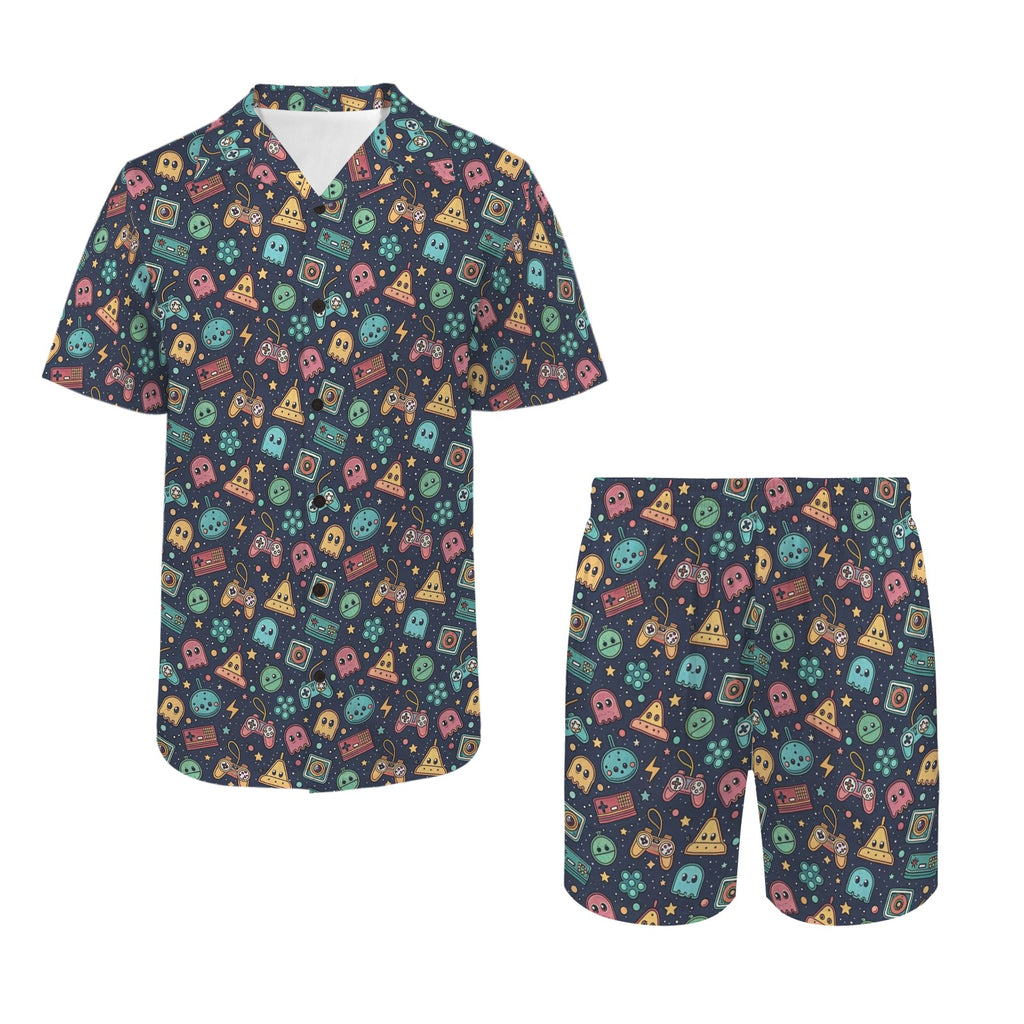 Video Game Men's Hawaiian Shirt & Shorts Set Men's Hawaiian Shirt & Shorts Set Games Printed Offshore Retro