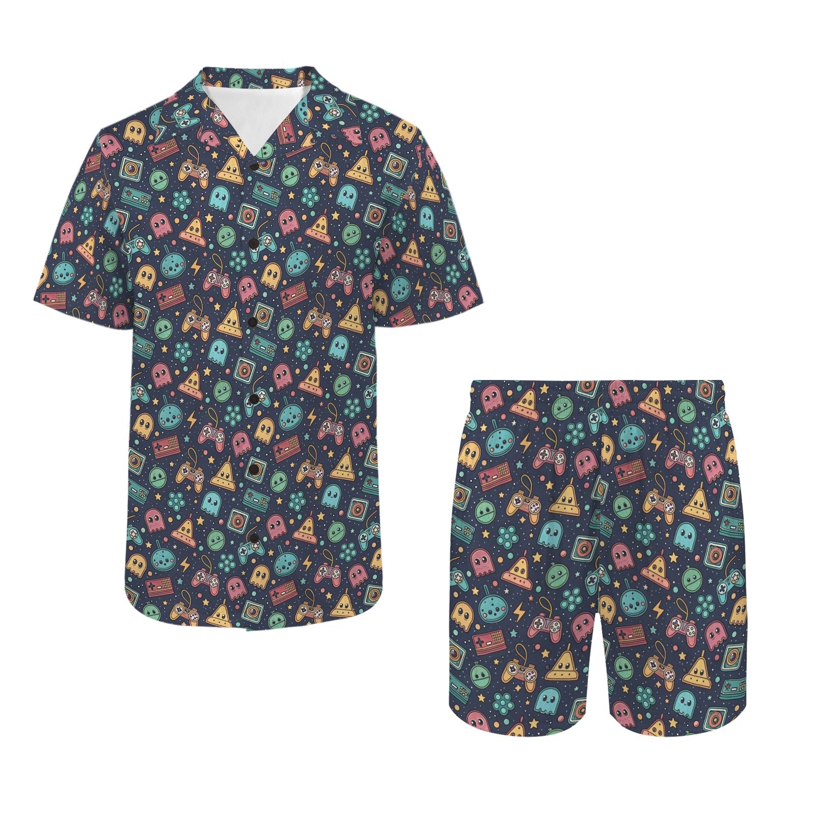 Video Game Men's Hawaiian Shirt & Shorts Set Men's Hawaiian Shirt & Shorts Set Games Printed Offshore Retro