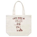 Coffee Makes Me Nicer, Raccoon Shoulder Canvas Tote Bag Default Title Large Tote Bag animal Coffee Printed In Australia