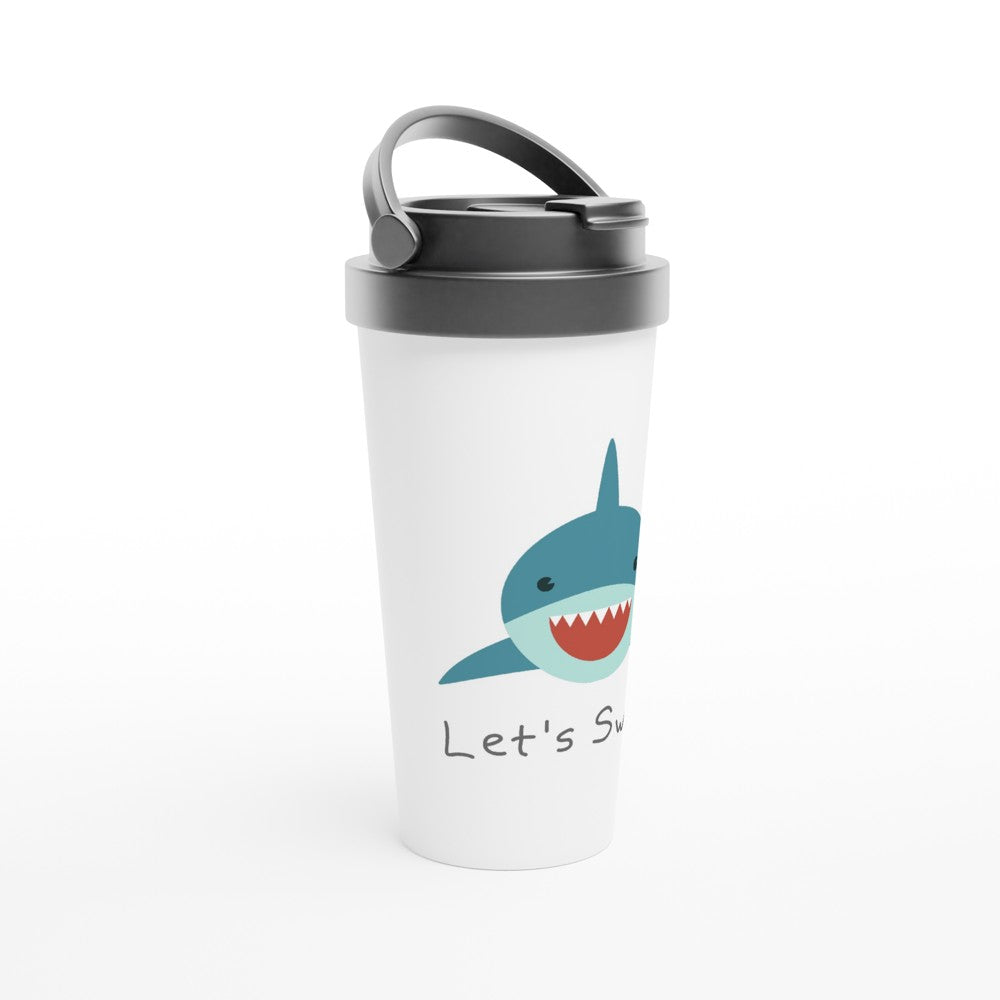 Let's Swim - White 15oz Stainless Steel Travel Mug Travel Mug Coffee funny Globally Fulfilled