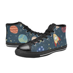 Rocket and Planets In Space - Kids High Top Canvas Shoes