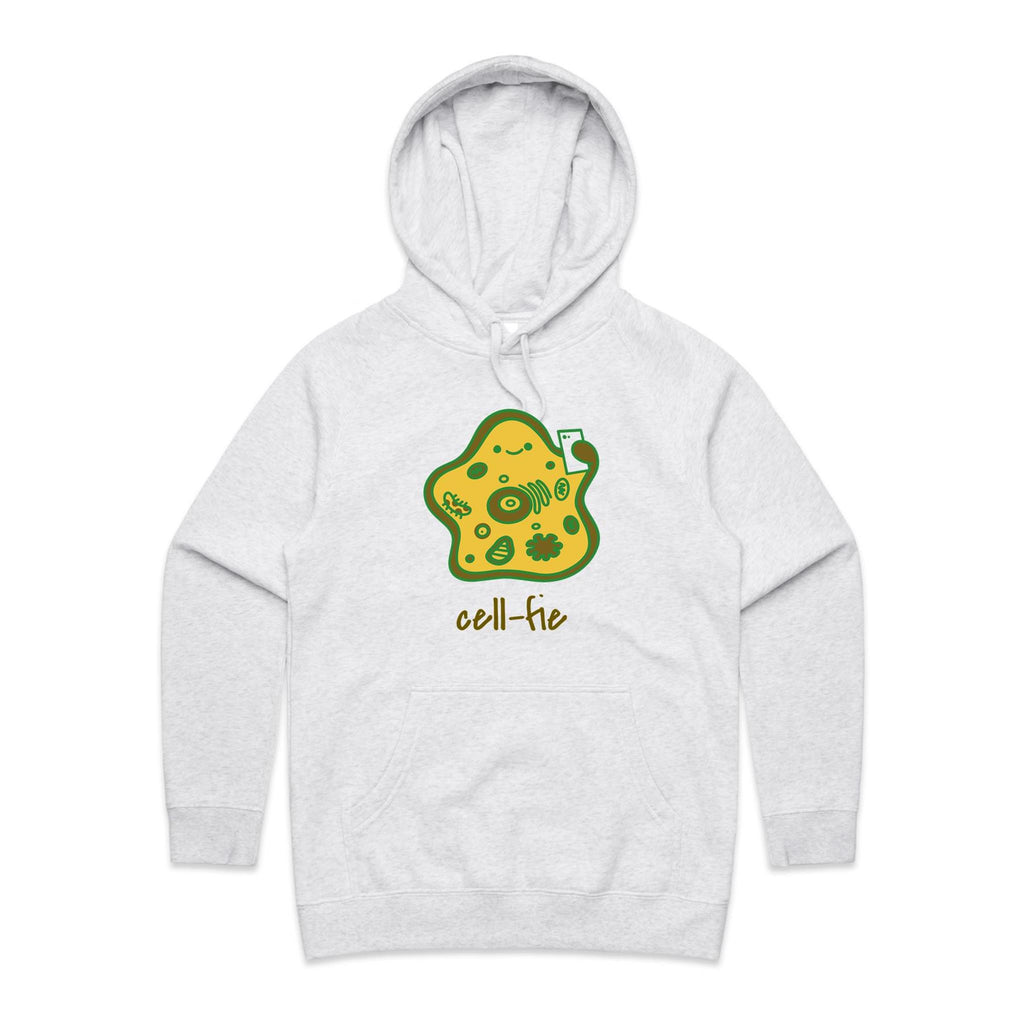 Cell-fie - Womens Hoodie White Marle Womens Hoodie Printed In Australia Science Tech