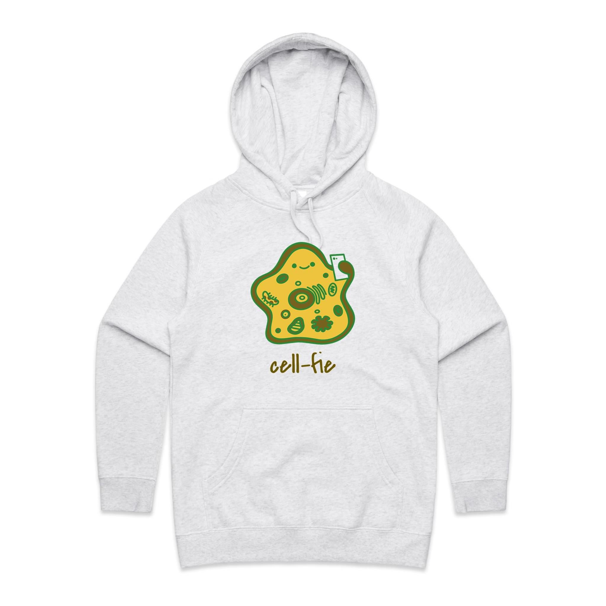 Cell-fie - Womens Hoodie White Marle Womens Hoodie Printed In Australia Science Tech