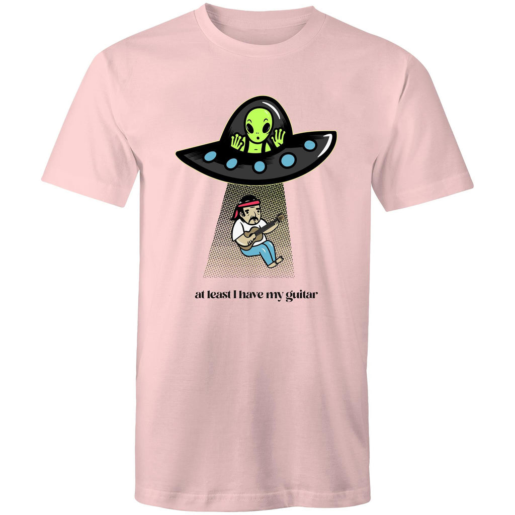 Alien Abduction, At Least I Have My Guitar - Mens T-Shirt Pink Mens T-shirt Music Printed In Australia Sci Fi