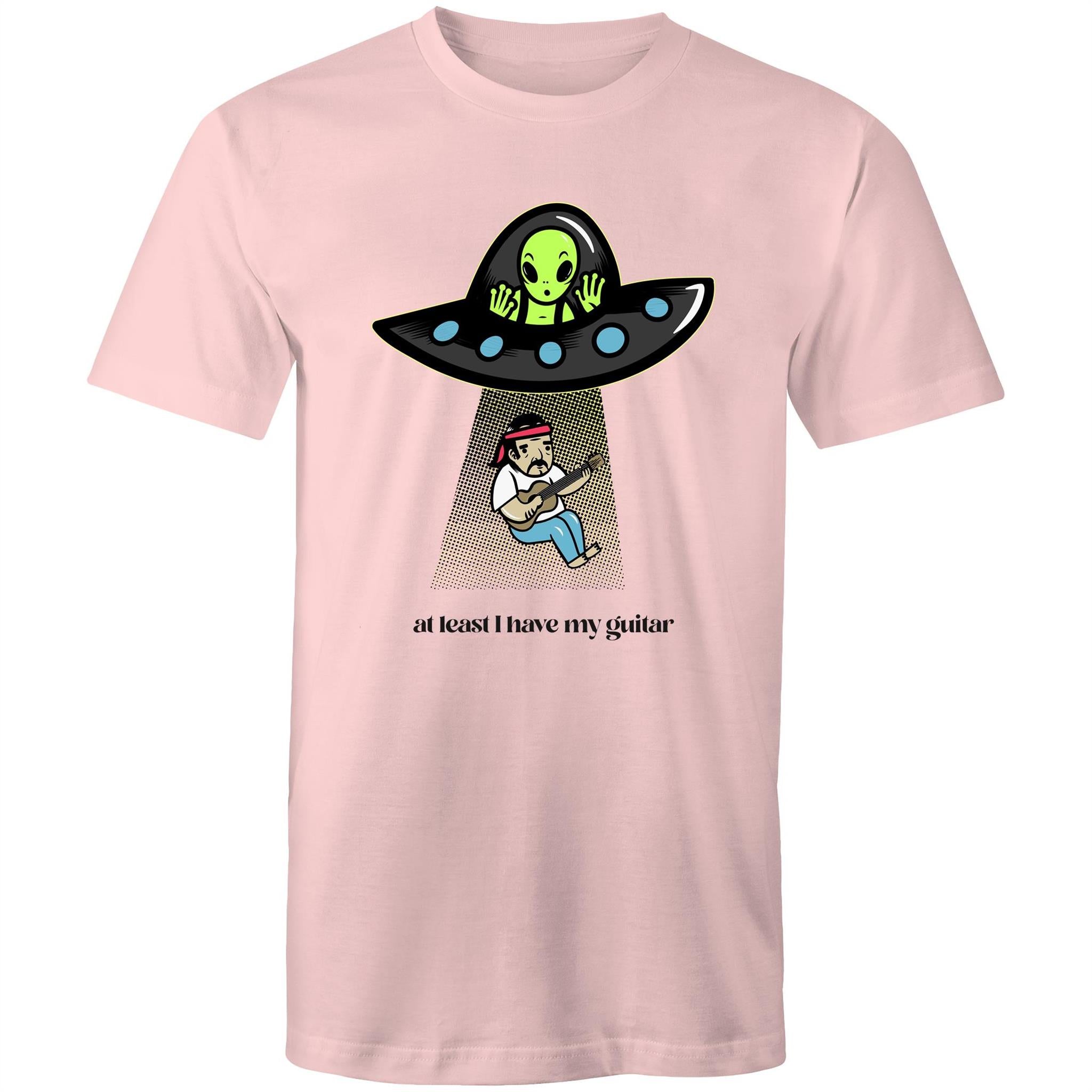 Alien Abduction, At Least I Have My Guitar - Mens T-Shirt Pink Mens T-shirt Music Printed In Australia Sci Fi