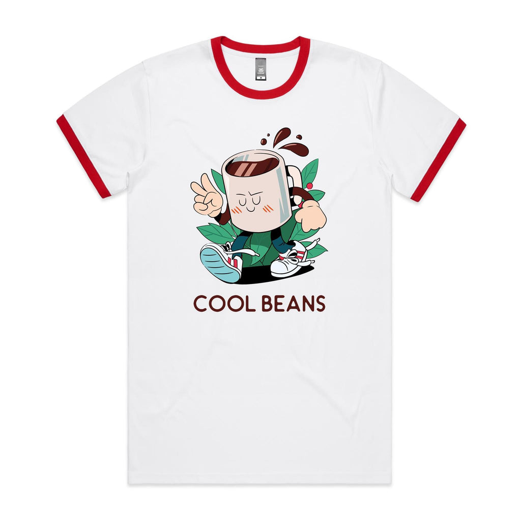 Cool Beans, Coffee - Staple Ringer Tee White Red Ringer T-Shirt Coffee Printed In Australia