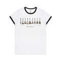 Guitar Timeline Women's AS Colour Ringer Tee White Black Womens Ringer T-shirt Music Printed In Australia