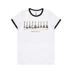 Guitar Timeline - Women's Ringer Tee White Black Womens Ringer T-shirt Music Printed In Australia