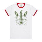 Let's Rock, Guitar - Staple Ringer Tee White Red Ringer T-Shirt Music Printed In Australia