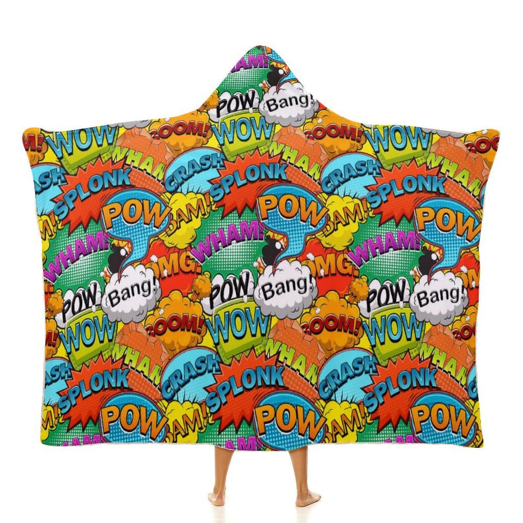 Comic Book 2 Kids Hooded Blanket 100cm x 130cm white 40"×50" Kids Hooded Blanket comic Printed Offshore
