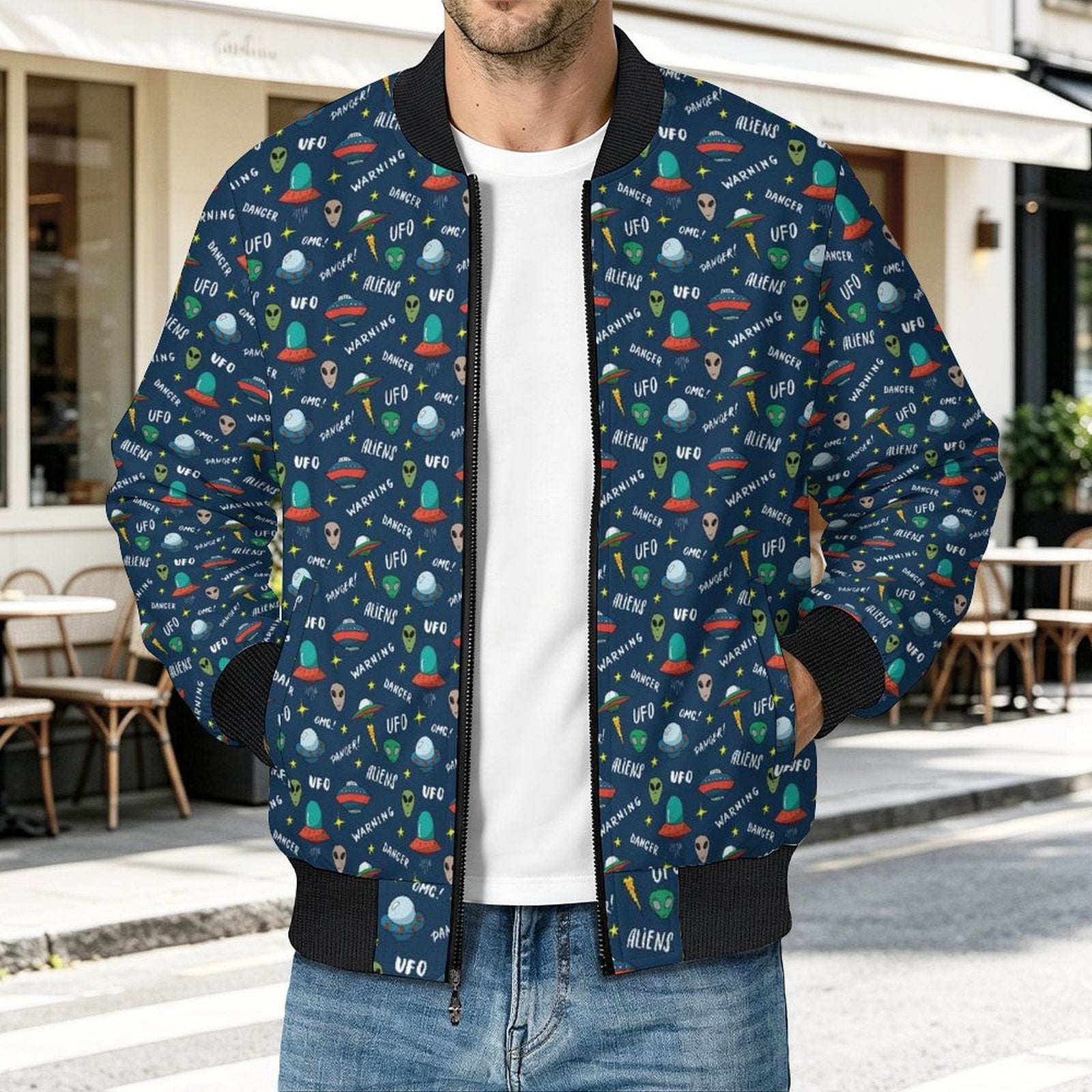 UFO's And Aliens Men's Casual Zip‑Up Bomber Jacket