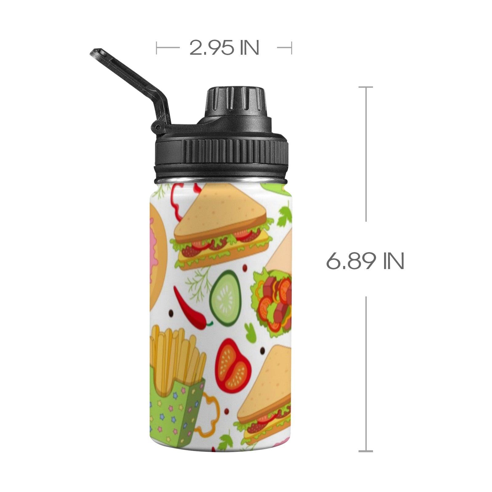 Snack Time Kids Water Bottle with Chug Lid (12 oz) One Size Kids Water Bottle with Chug Lid Food Printed Offshore