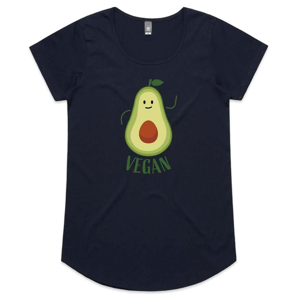 Vegan - Womens Scoop Neck T-Shirt Navy Womens Scoop Neck T-shirt Food Printed In Australia