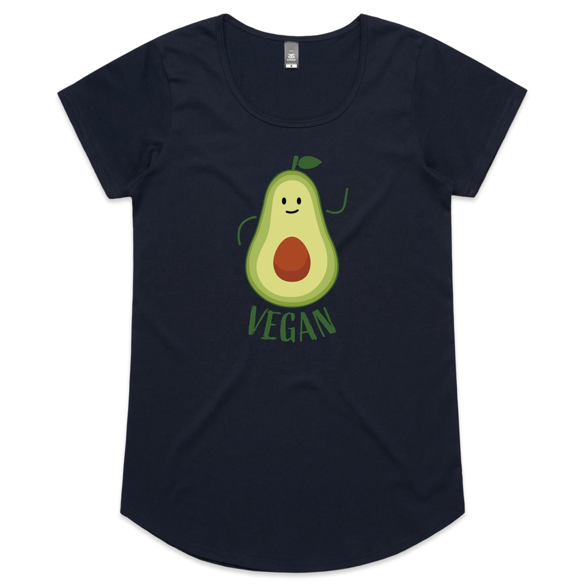 Vegan - Womens Scoop Neck T-Shirt Navy Womens Scoop Neck T-shirt Food Printed In Australia