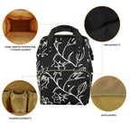 Black And White Floral - Multi-Function Backpack, Nappy / Diaper Bag