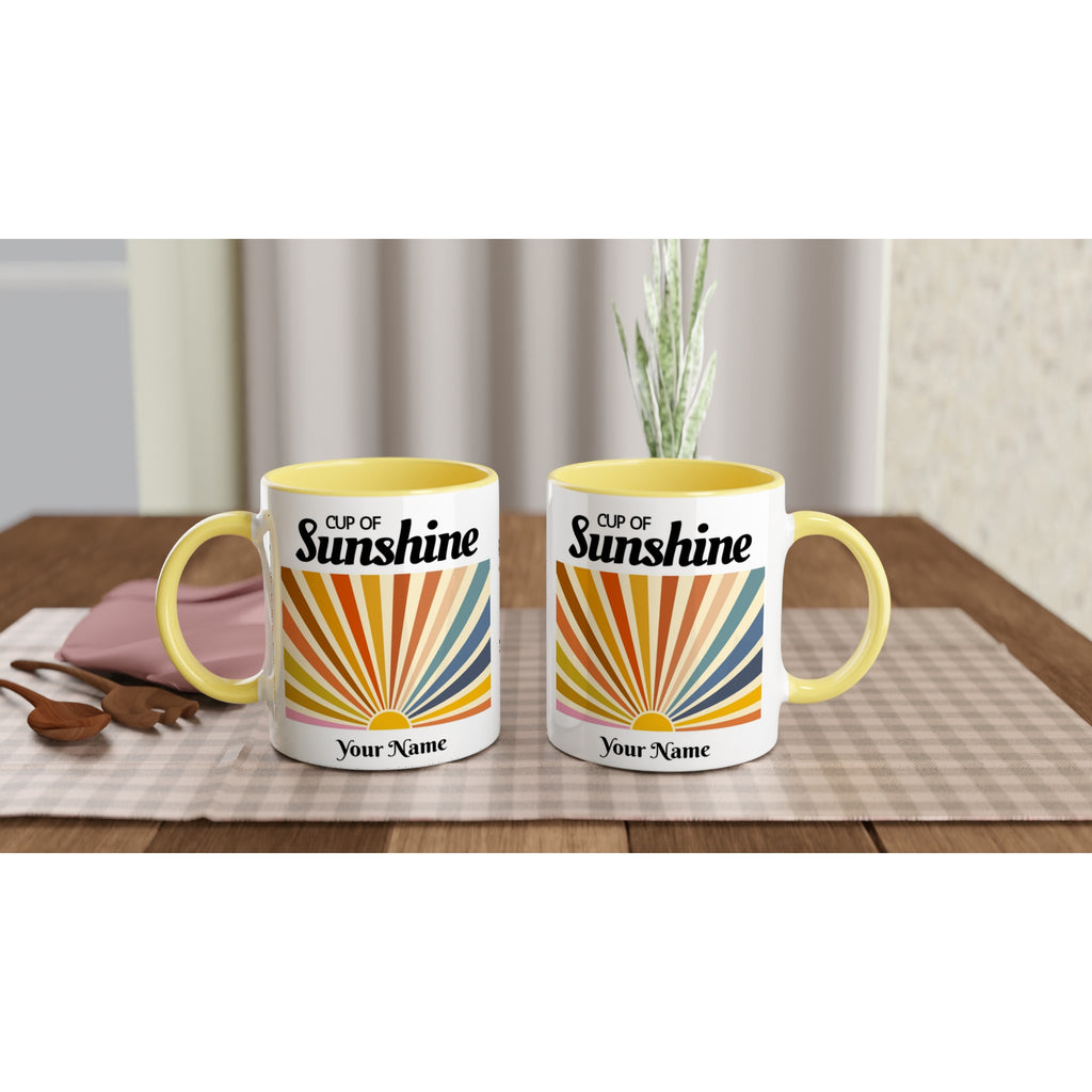 Personalised - Cup Of Sunshine - White 11oz Ceramic Mug with Colour Inside Personalised 11oz Mug Customise Globally Fulfilled Name Personalise retro
