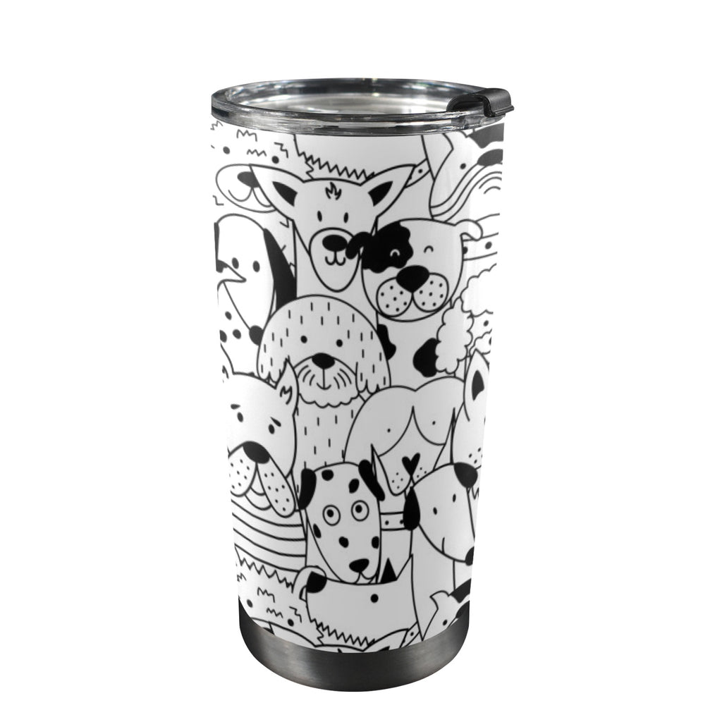 Black And White Dogs - 20oz Mobile Tumbler with Lid (Black Lock) One Size 20oz Travel Mug animal Printed Offshore