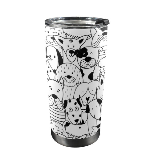 Black And White Dogs - 20oz Mobile Tumbler with Lid (Black Lock) One Size 20oz Travel Mug animal Printed Offshore