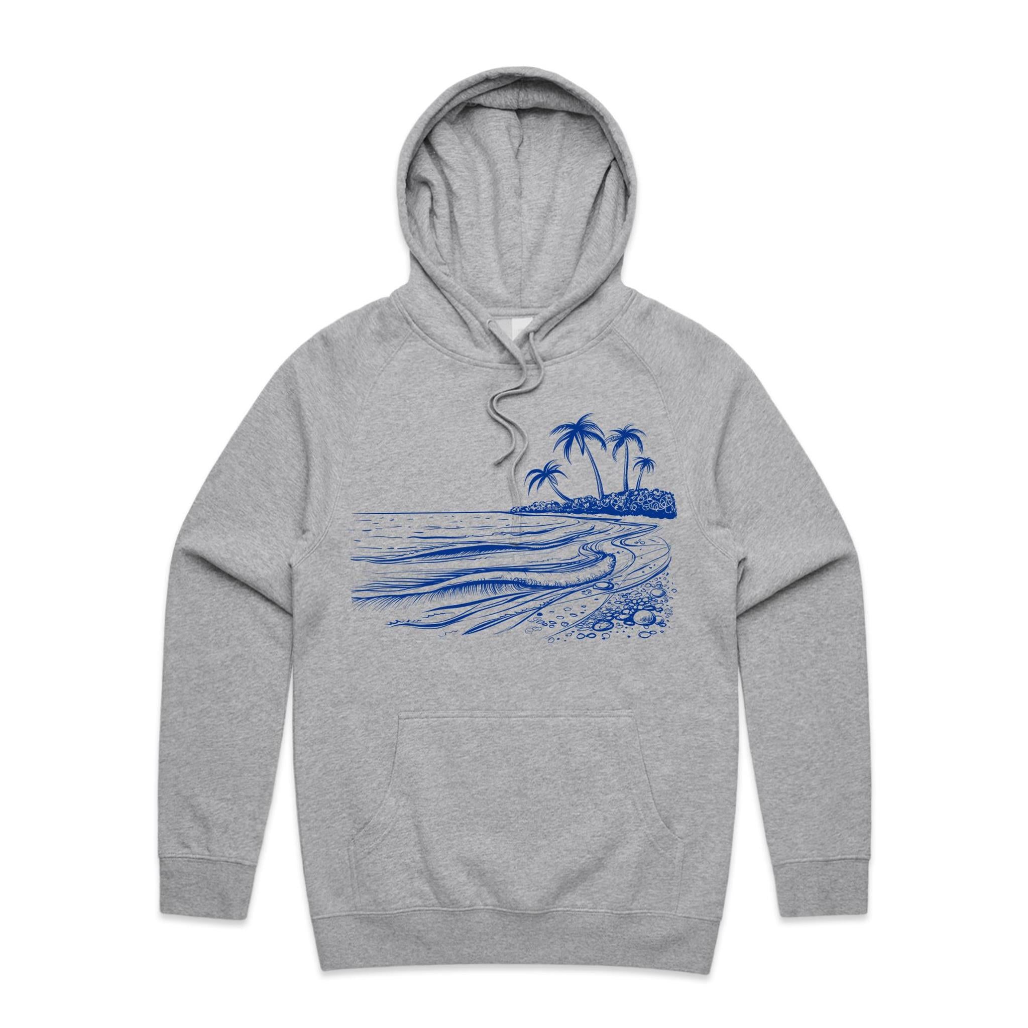 Surf Beach - Mens Hoodie Grey Marle Mens Hoodie Printed In Australia Summer Surf