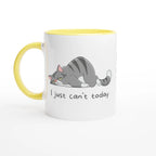 Personalised - Cat, I Just Can't Today - White 11oz Ceramic Mug with Colour Inside Ceramic Yellow Personalised 11oz Mug animal customise Globally Fulfilled personalise