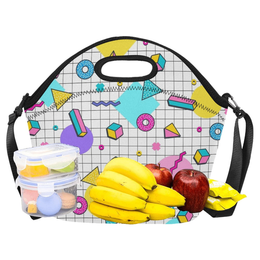 80's Grid Neoprene Lunch Bag/Large (Model 1669) Neoprene Lunch Bag Printed Offshore Retro
