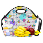80's Grid Neoprene Lunch Bag/Large (Model 1669) Neoprene Lunch Bag Printed Offshore Retro