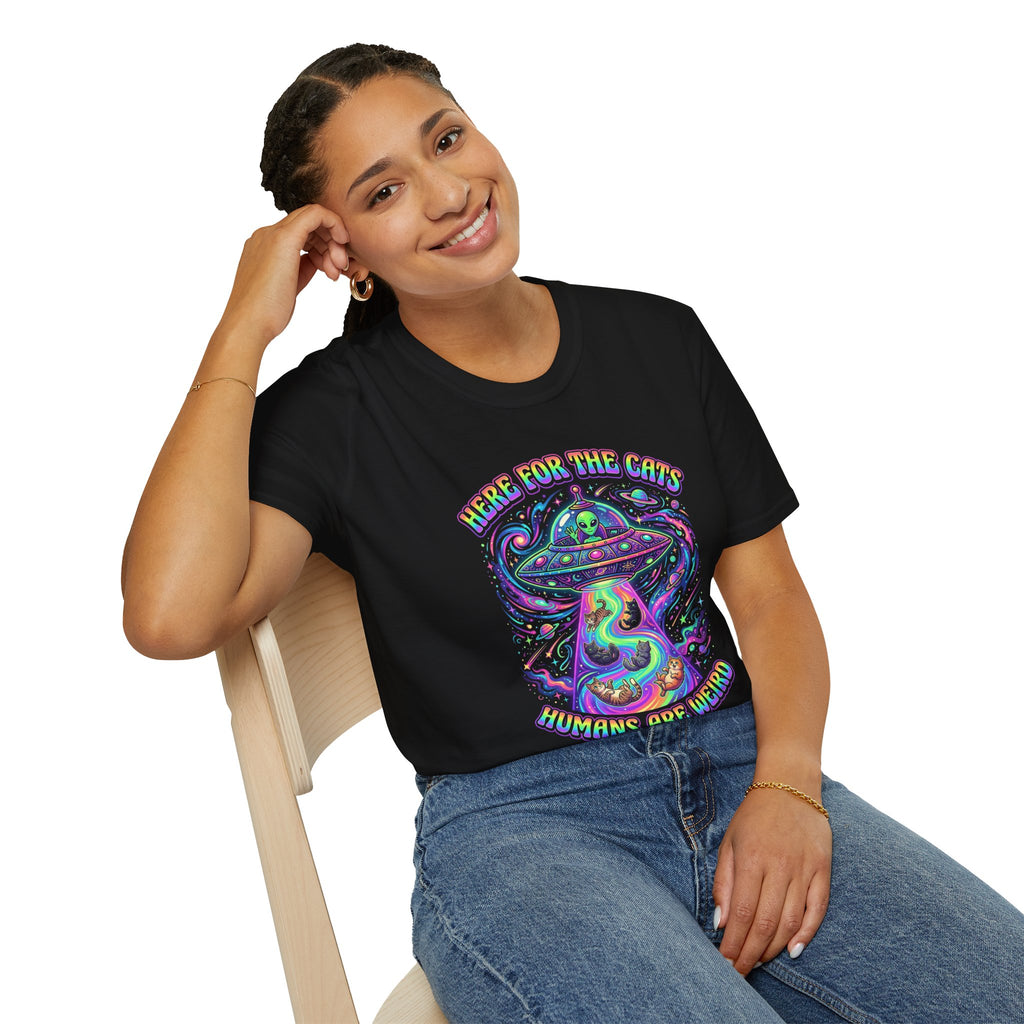 Here For The Cats Alien UFO Unisex T-Shirt Unisex Adult T-shirt animal Globally Fulfilled Sci Fi