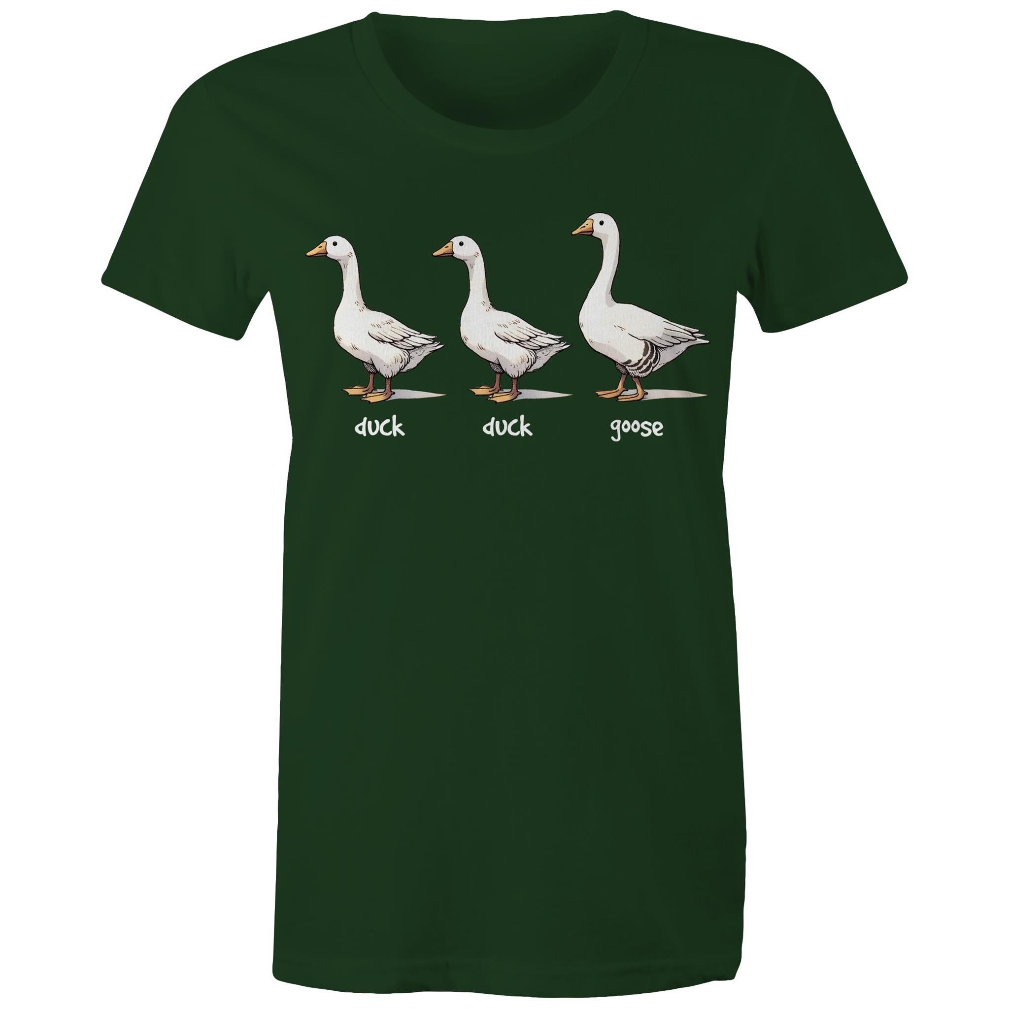 Duck Duck Goose - Womens T-shirt Forest Green Womens T-shirt animal Games Printed In Australia