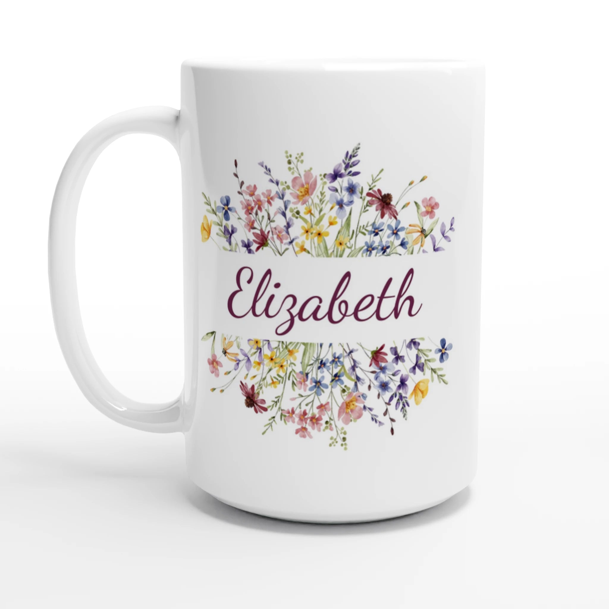 Personalise - Flower Frame Name - White 15oz Ceramic Mug Default Title Personalised 15oz Mug customise Globally Fulfilled Name personalise Plants