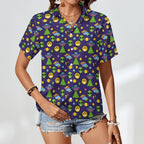Groovy Alien And UFO Women's Collared Pocketless Short Sleeve Shirt