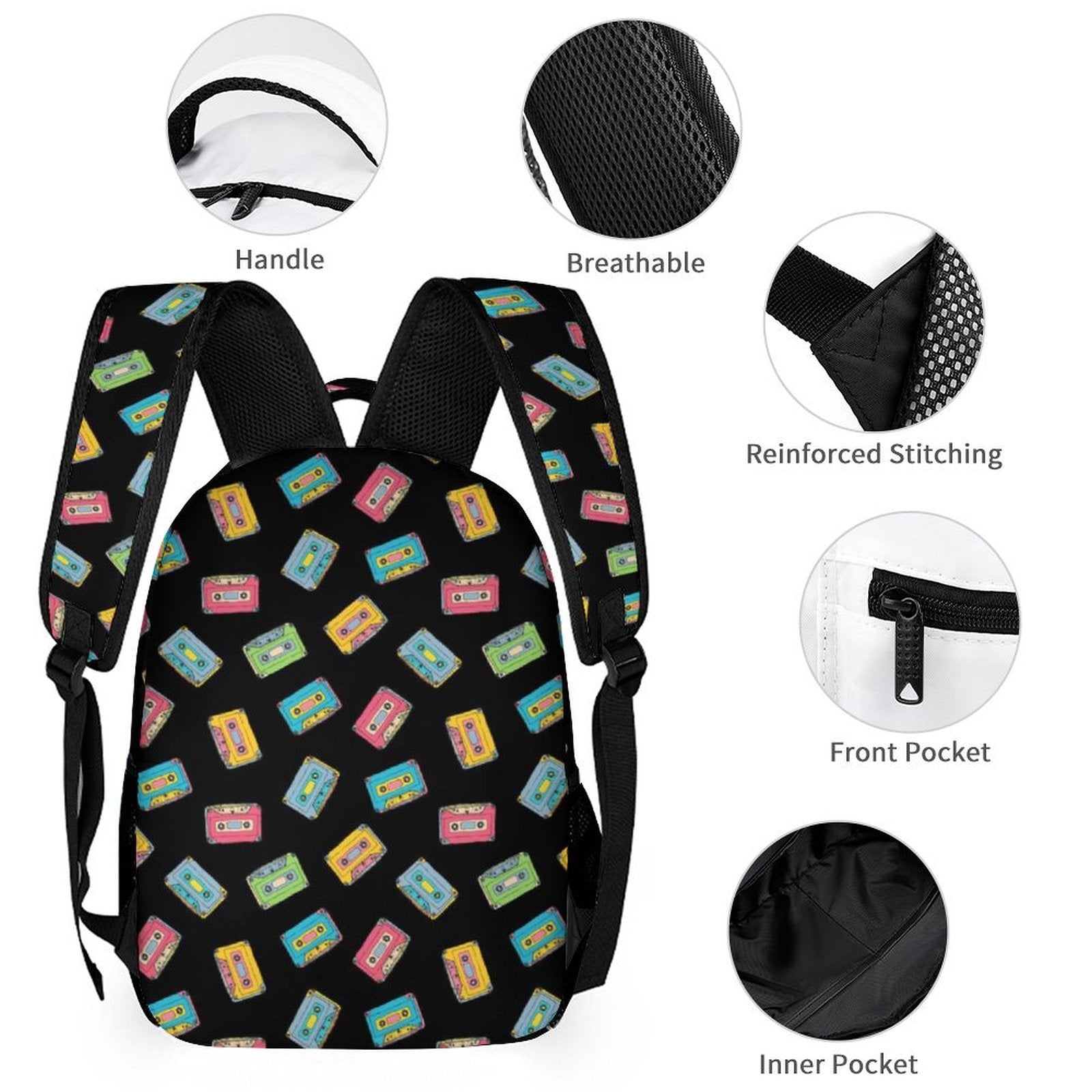 Colourful Cassette Tapes Backpack, Lunch Bag & Pencil Case Set