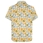 Retro Boho Flower Women's Collared Pocketless Short Sleeve Shirt
