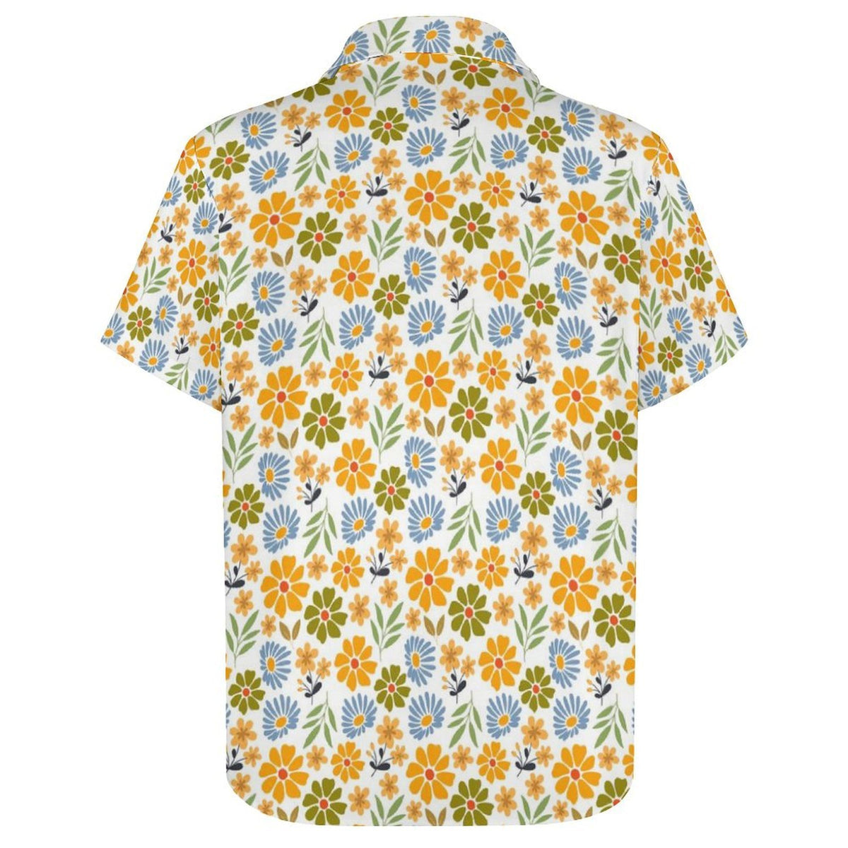 Retro Boho Flower Women's Collared Pocketless Short Sleeve Shirt