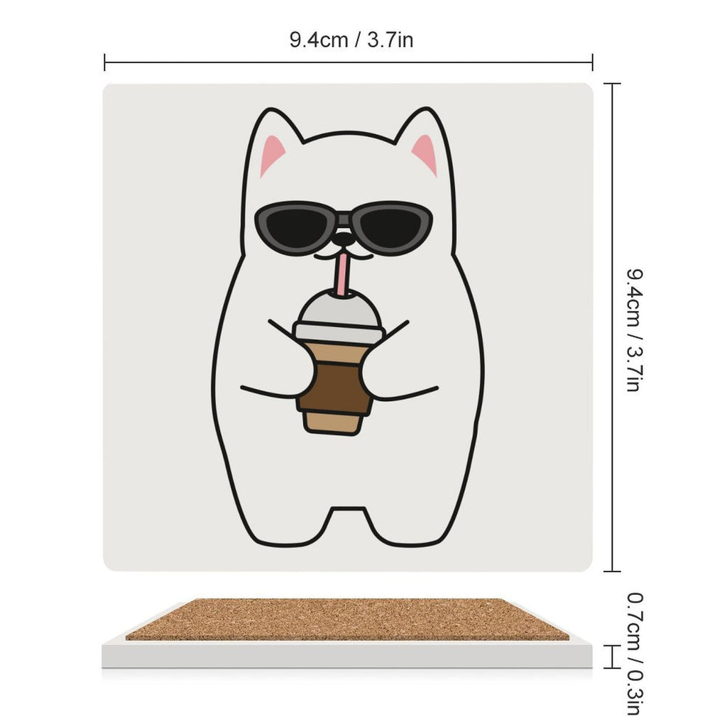 Cool Cat - Ceramic Coasters (Square) Ceramic Coasters animal Printed Offshore