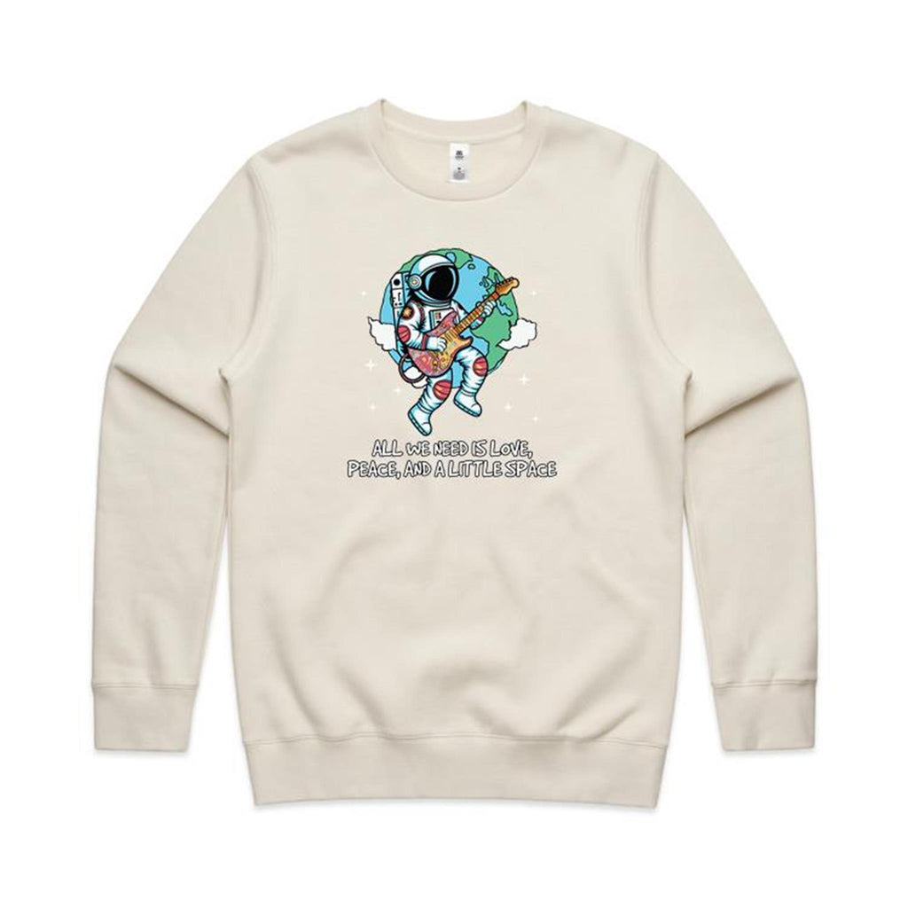 All We Need Is Love, Peace And A Little Space - AS Colour Stencil Crew Sweatshirt Ecru Sweatshirt Printed In Australia Space