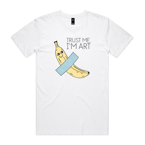 Banana Tape, Trust Me I'm Art Men's AS Colour T-shirt White Mens T-shirt Printed In Australia