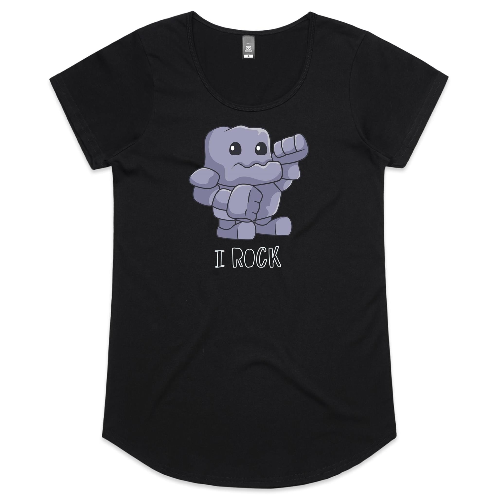 I Rock - Womens Scoop Neck T-Shirt Black Womens Scoop Neck T-shirt Music Printed In Australia