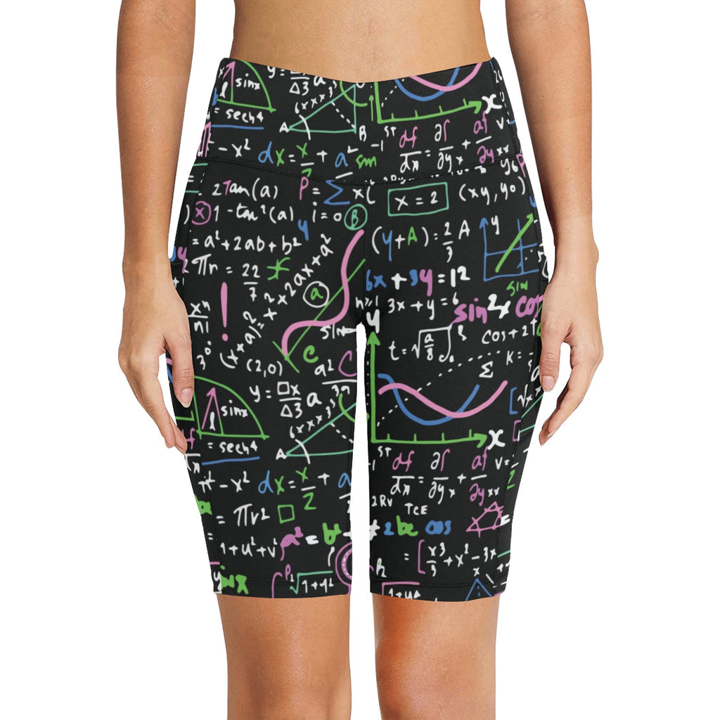 Equations In Green And Pink Women's Bike Shorts With Side Pockets Women's Bike Shorts Maths Printed Offshore