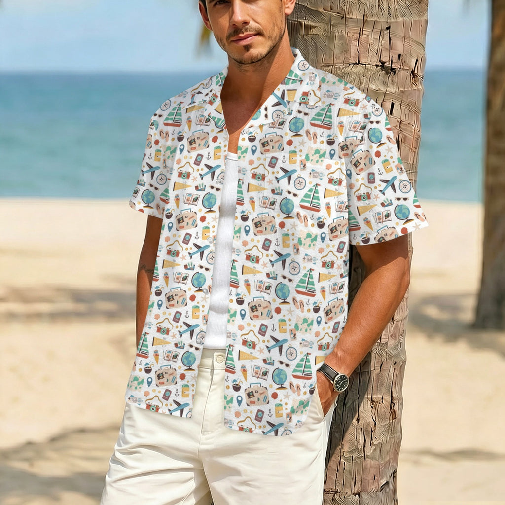 Travel And Explore Men's Crinkle Hawaiian Shirt