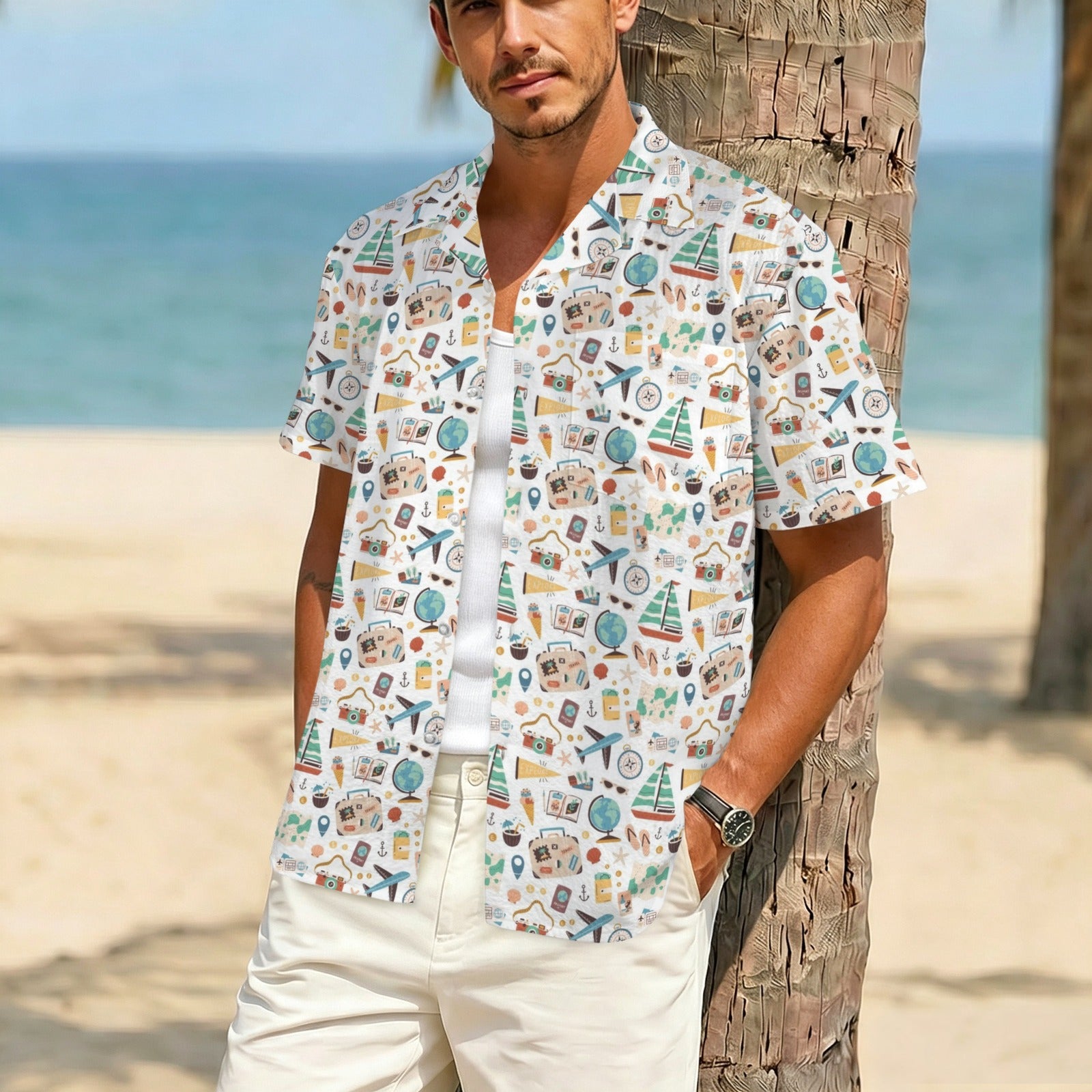 Travel And Explore Men's Crinkle Hawaiian Shirt