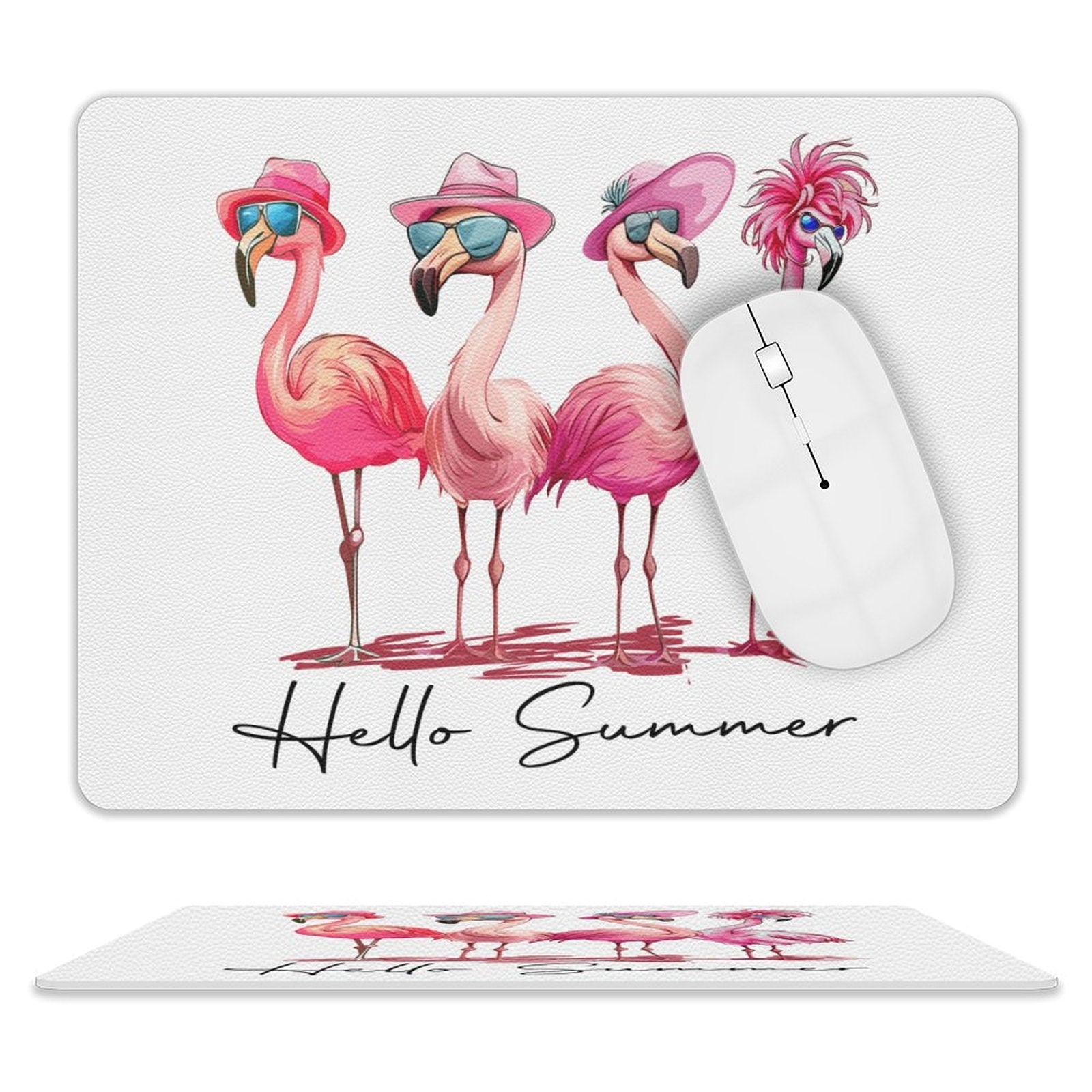 Flamingo, Hello Summer Leather Mouse Pad white One size Leather Mouse Pad animal Printed Offshore
