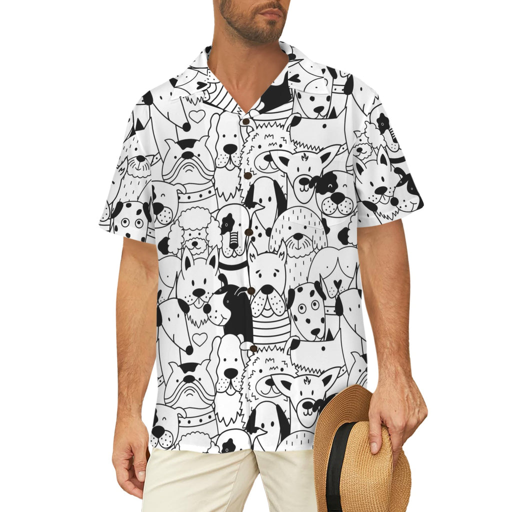 Black And White Dogs Men's Short Sleeve Hawaiian Shirt Men's Hawaiian Shirt (New) animal Printed Offshore