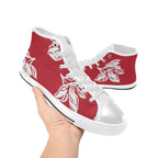 Red Retro Foliage, Hawaiian Flower - Kids High Top Canvas Shoes