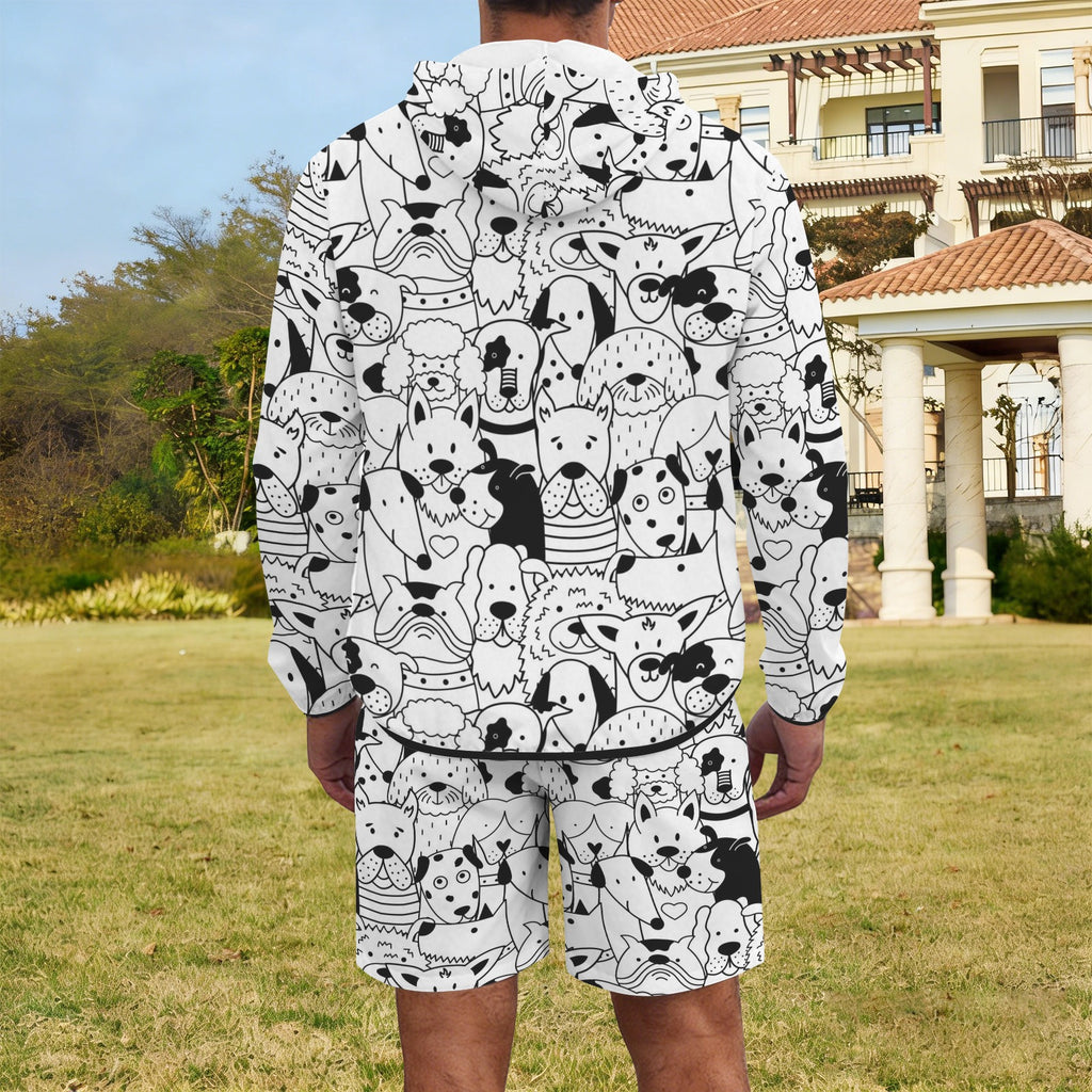 Black And White Dogs Men's Lightweight Sun Hoodie & Shorts Set Men's Lightweight Sun Hoodie & Shorts animal Printed Offshore