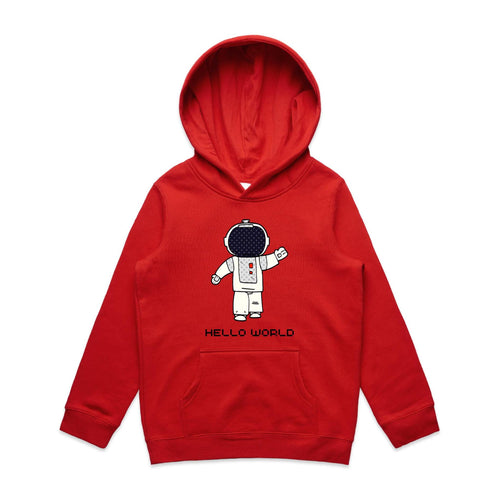 Astronaut, Hello World - Kids Hoodie Red Kids Hoodie Printed In Australia