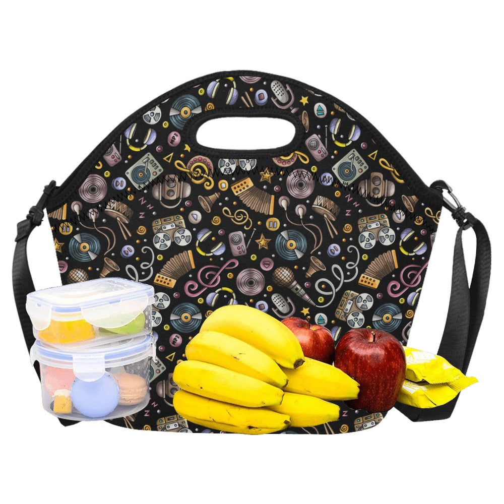 Retro Music Mix - Neoprene Lunch Bag Neoprene Lunch Bag Printed Offshore