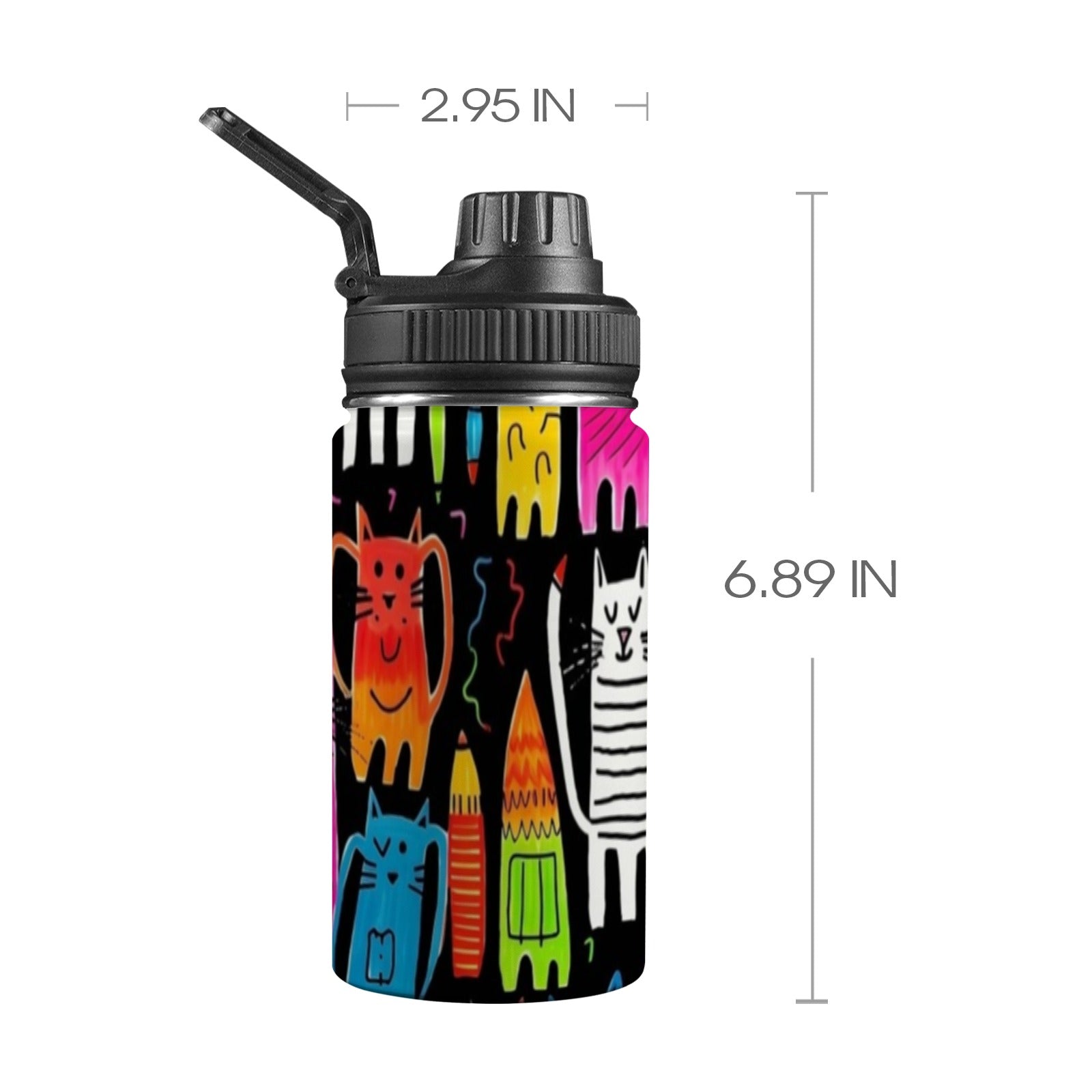 Colourful Cats - Kids Water Bottle with Chug Lid (12 oz) One Size Kids Water Bottle with Chug Lid animal Printed Offshore